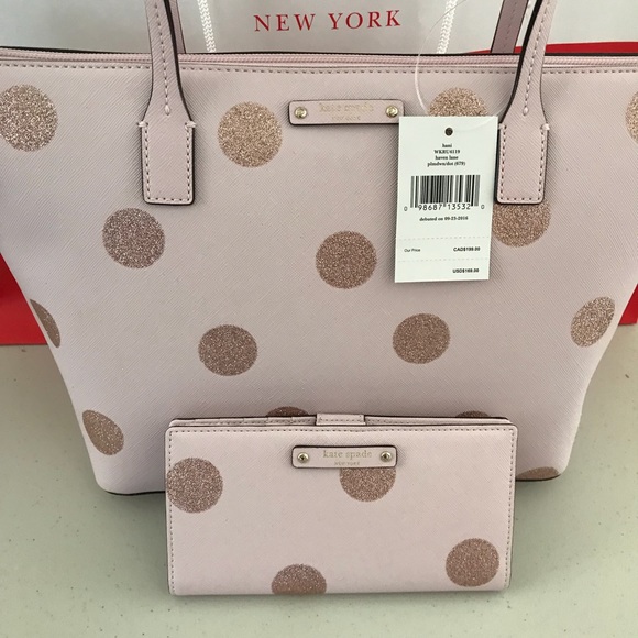 NWT KATE SPADE HANI HAVEN LANE PINK POLKA SET BAG - Picture 3 of 8